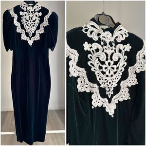 80s Scott McClintock dress deep green velvet size 8